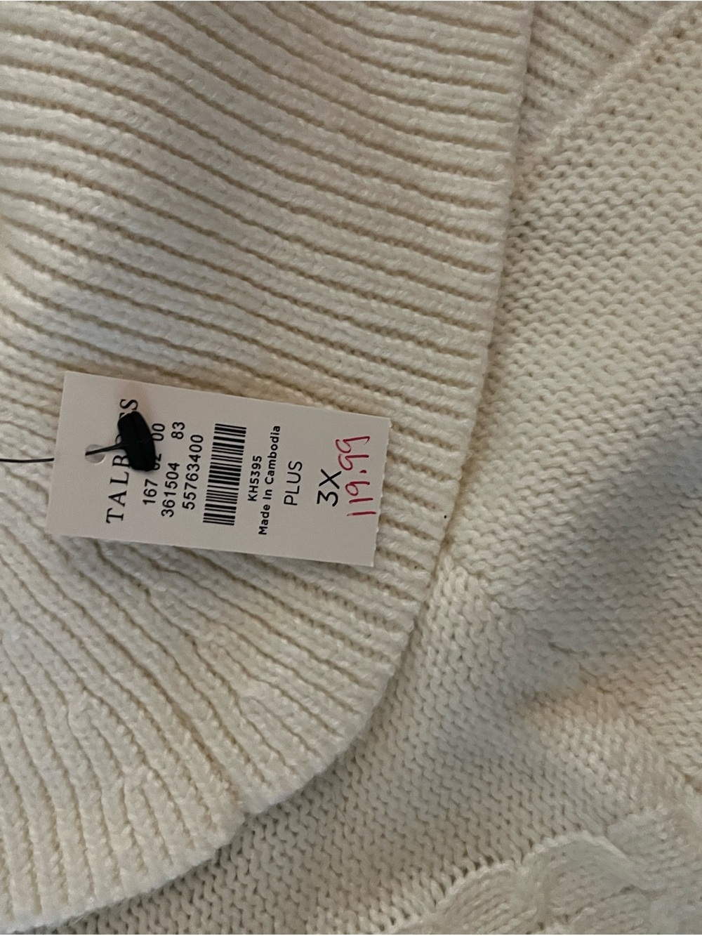 Talbots Cream Ribbed Cowl Neck Sweater - Plus Size
